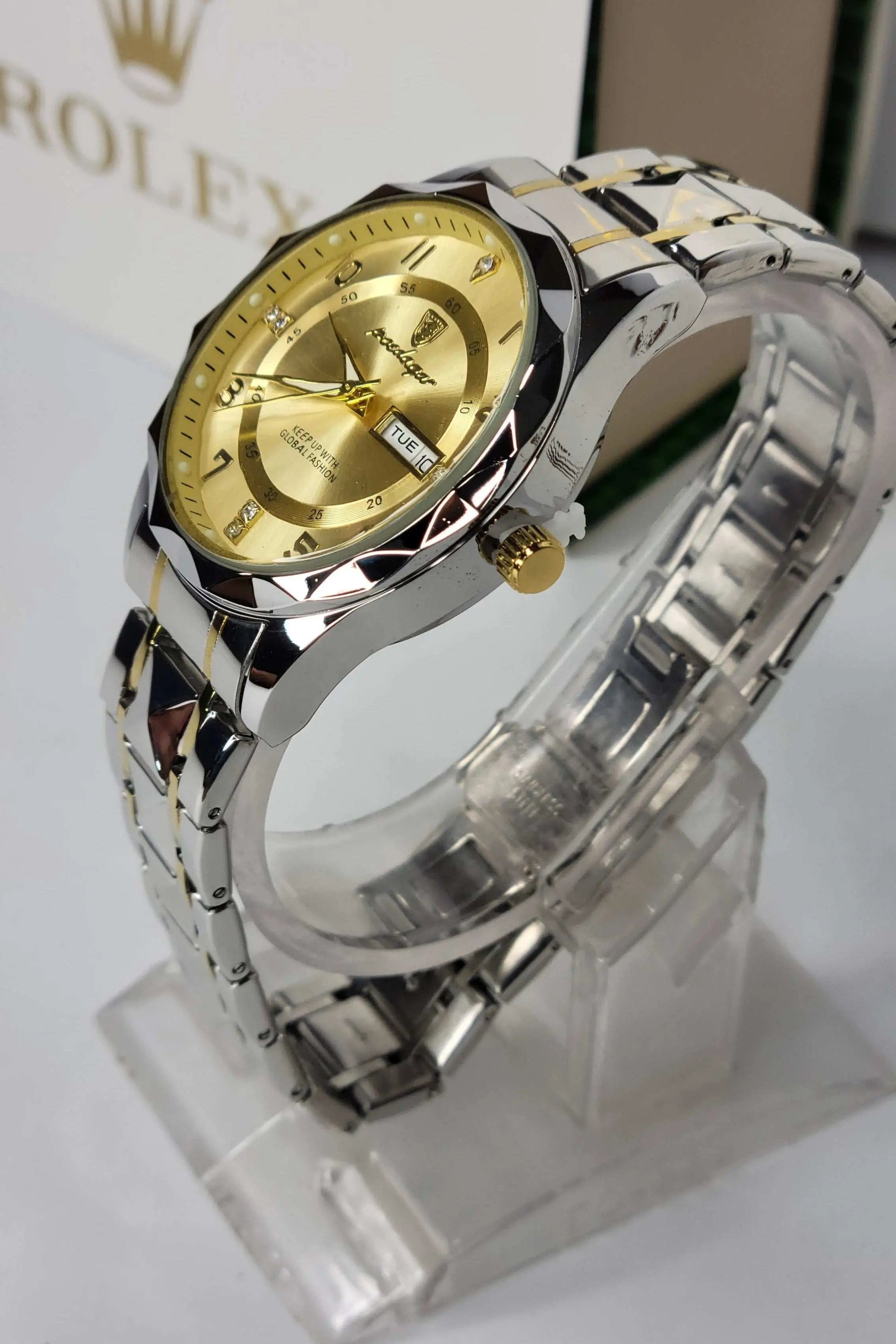 Poedagar men’s luxury watch with gold dial sideview