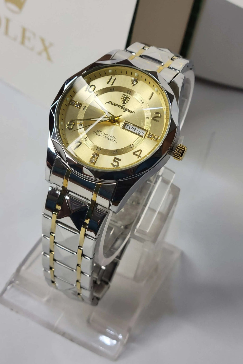 Poedagar men’s luxury watch with gold dial and date display full 