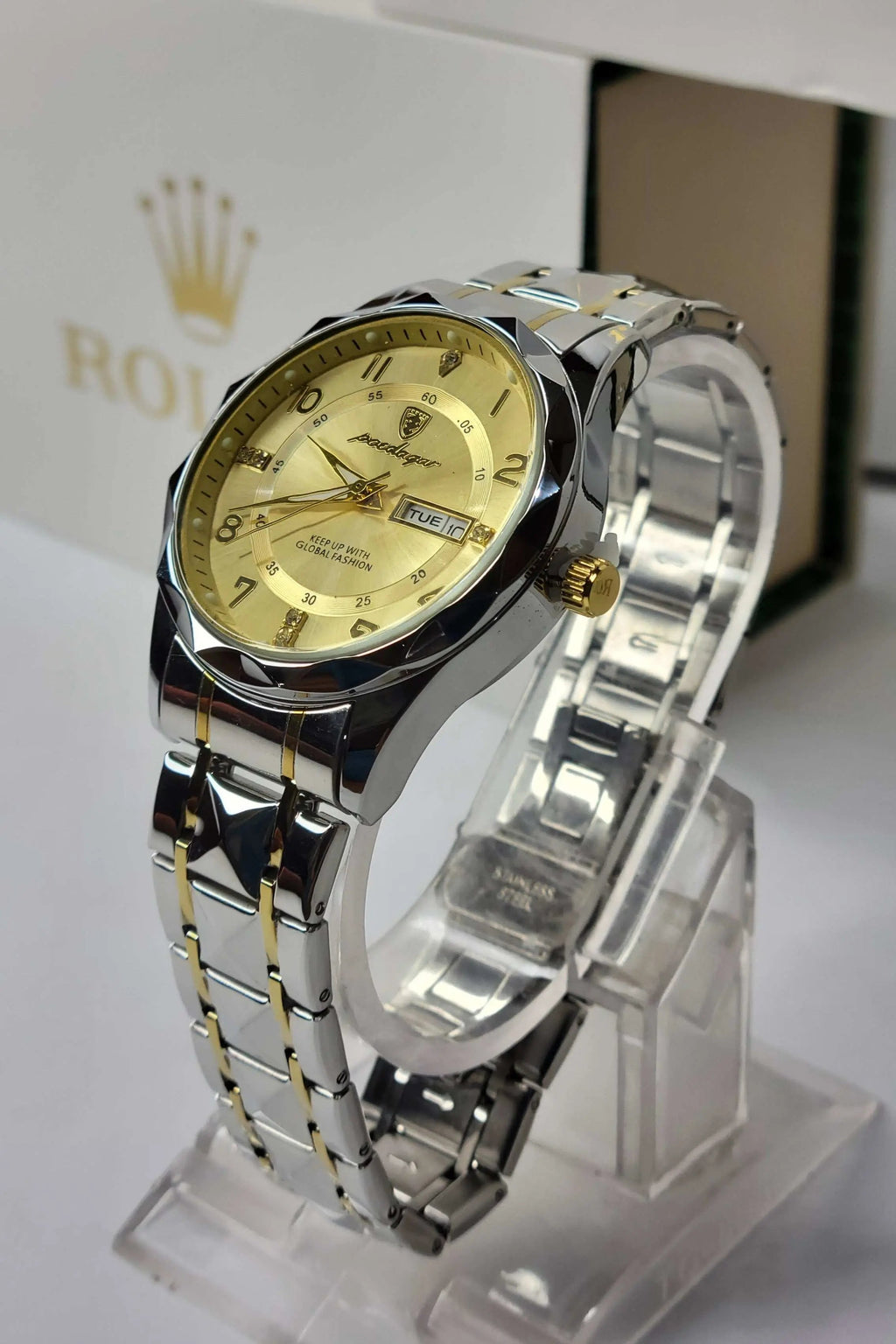 Poedagar two-tone stainless steel bracelet with gold accents