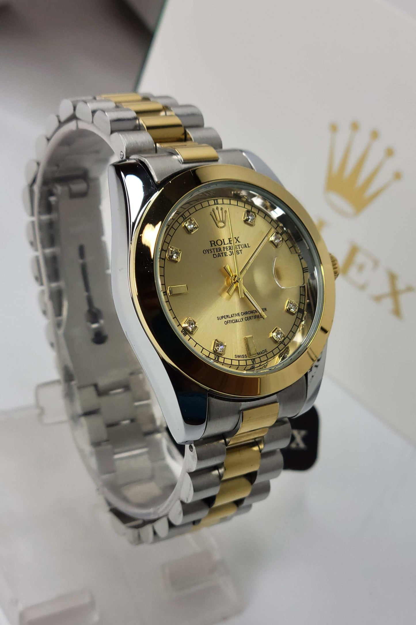 Rolex-two tone Golden plain two-tone bracelet with gold and stainless steel links
