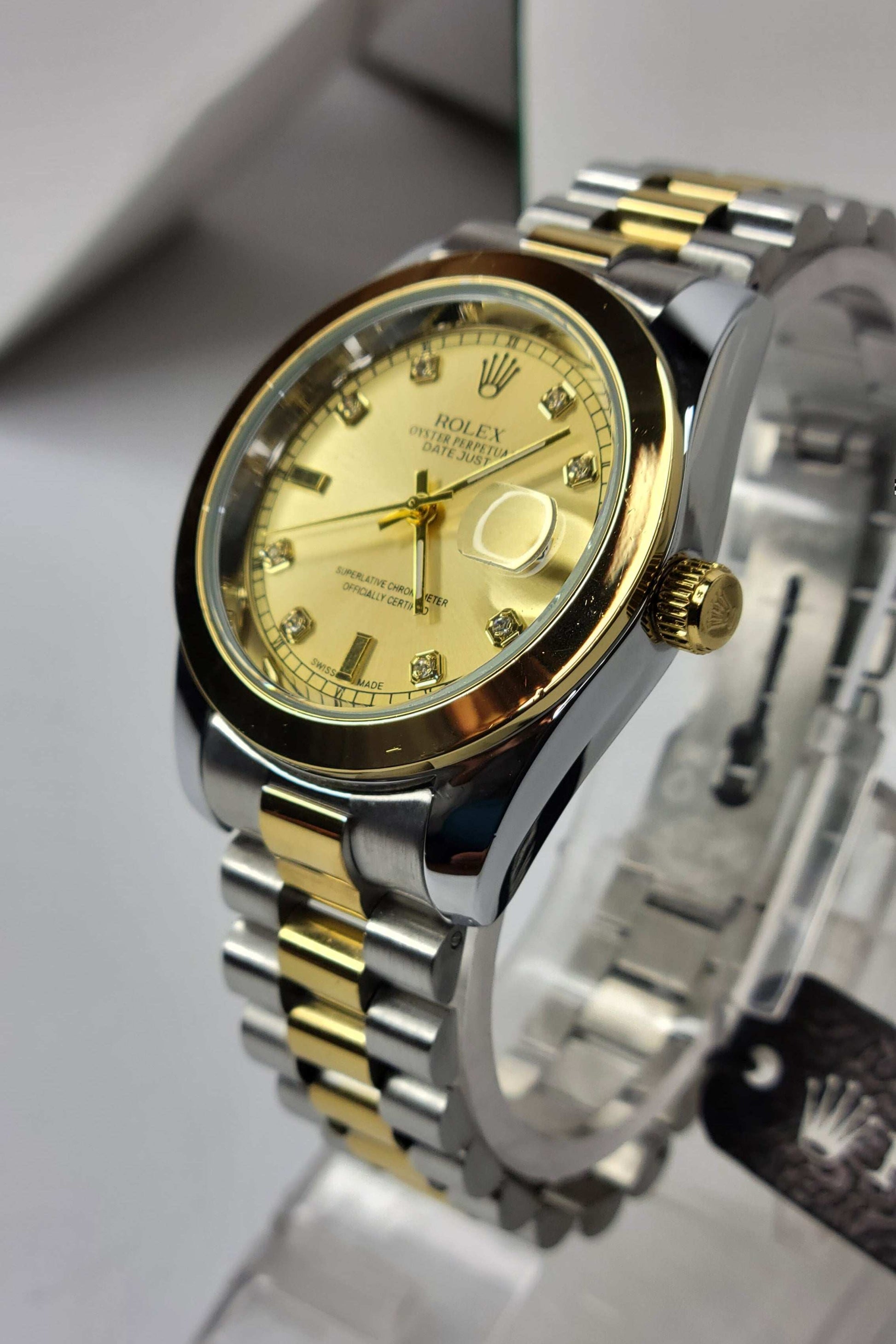 Rolex Two Tone Golden Plain  watch two-tone bracelet with gold and stainless steel 