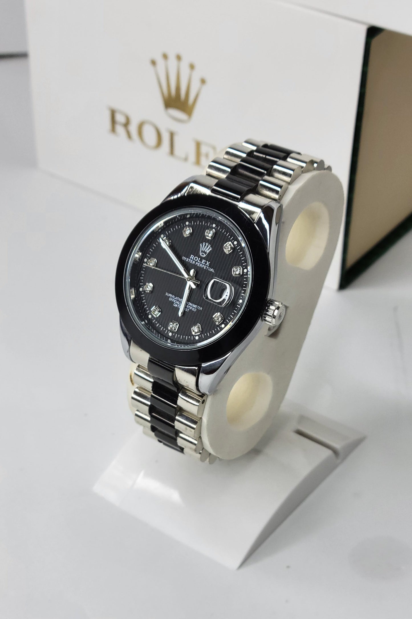 Rolex Two Tone Silver Black Sideview
