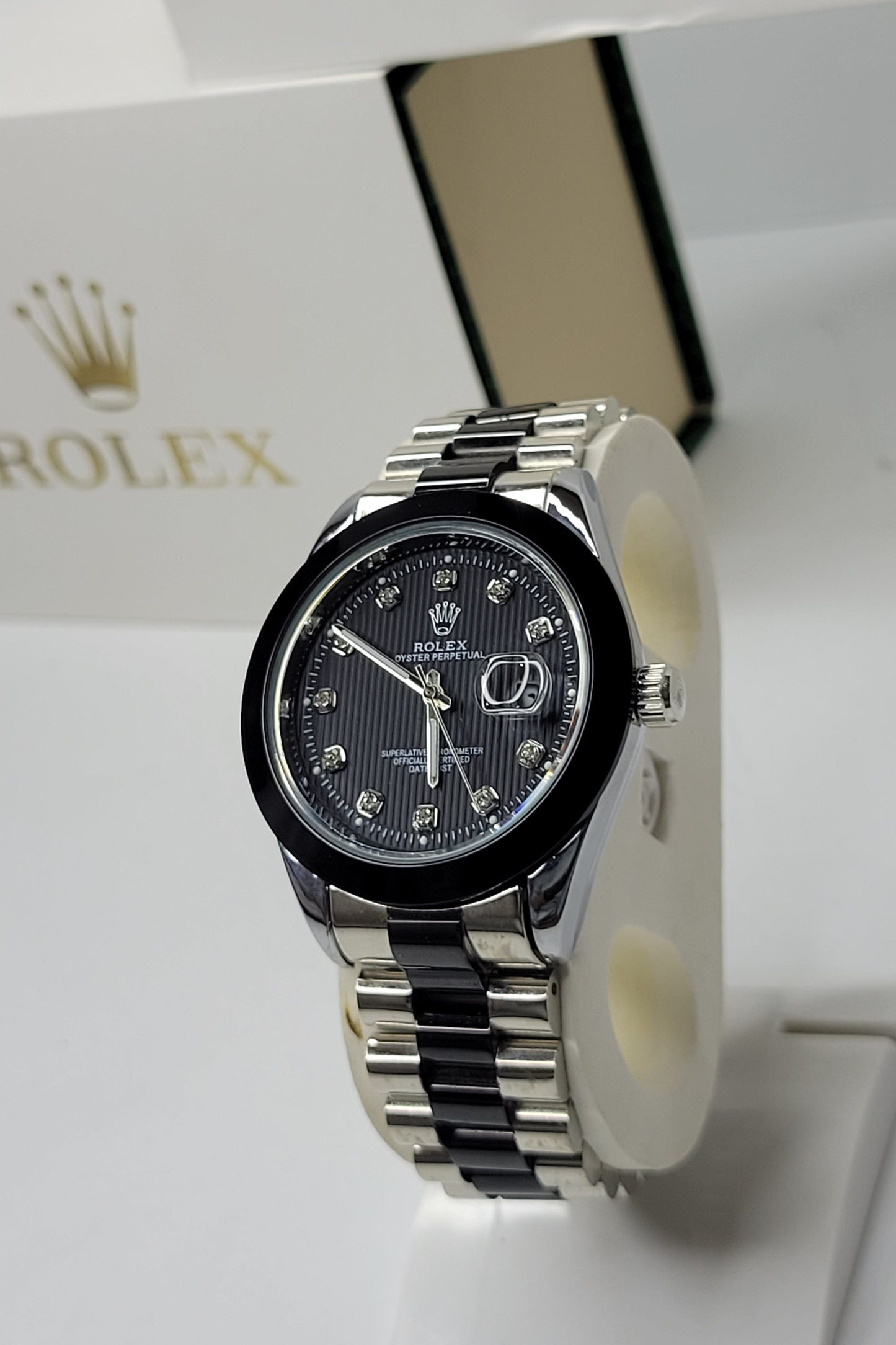 Rolex Two Tone Silver Black frontl ook